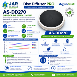 Difusor de Burbuja Fina ASDD270 9" EPDM | AquaSust Disc Diffuser PRO